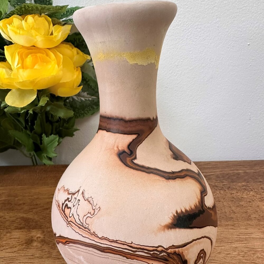 Vintage Nemadji Pottery Vase Marbled Clay Swirl Earth Tones‎ Hand Made USA South